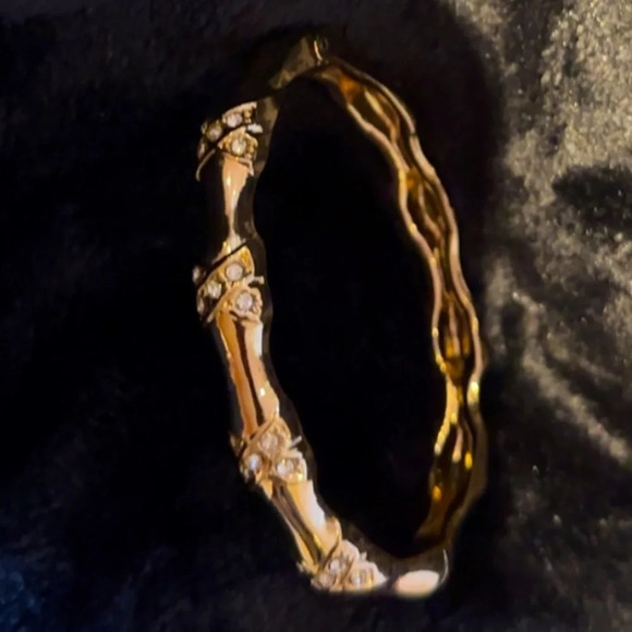18k Yellow  gold tone bamboo style love studded white stones bangle bracelet - Picture 1 of 13
